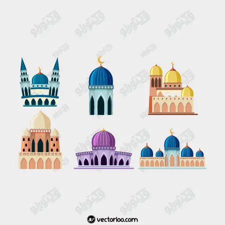 وکتور مسجد کارتونی رنگی در شش طرح 1