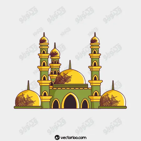 وکتور مسجد کارتونی سبز و زرد 1