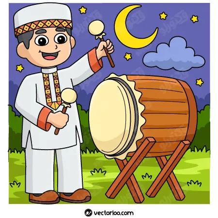 وکتور پسر بچه مسلمان در حال طبل زدن کارتونی 1