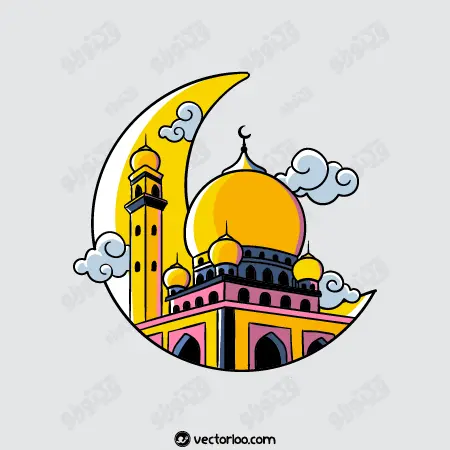 وکتور گنبد و گلدسته مسجد داخل حلال ماه کارتونی 1