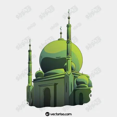 وکتور گنبد و گلدسته مسجد کارتونی سبز زیبا 1