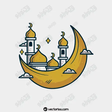 وکتور گنبد و گلدسته مسجد کنار ماه و ابر کارتونی نازنین 1