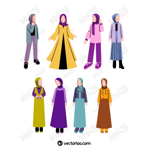 وکتور مد لباس زنانه با حجاب و بلند 1