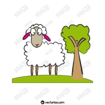 وکتور نقاشی گوسفند در چمن 1