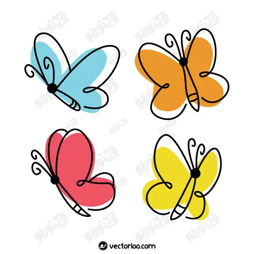 وکتور پروانه کارتونی فلت چهار رنگ 1