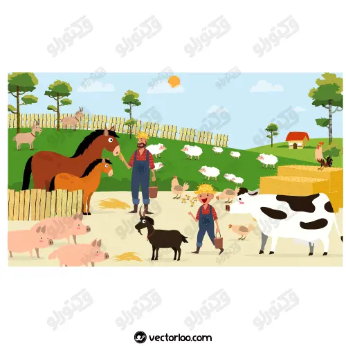 وکتور گاو و حیوانات در مزرعه 1