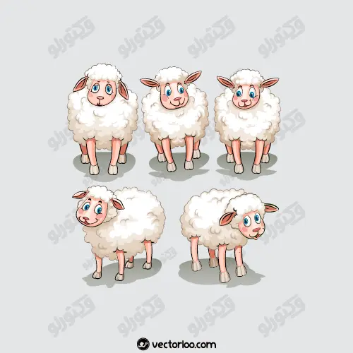 وکتور گوسفند کارتونی در پنج طرح 1
