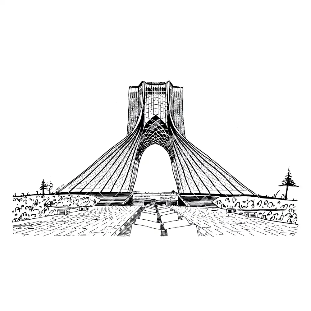 وکتور برج آزادی رسم دست خطی